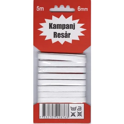 Resår 6 mm Vit 5 meter Fri frakt